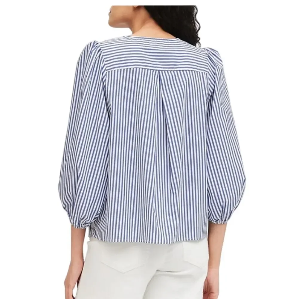 Banana Republic Striped Balloon Sleeve Blouse Nautical S